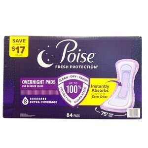Poise Fresh Protection Overnight Pads for Bladder Leaks, 8 Drop Coverage, 84Ct.